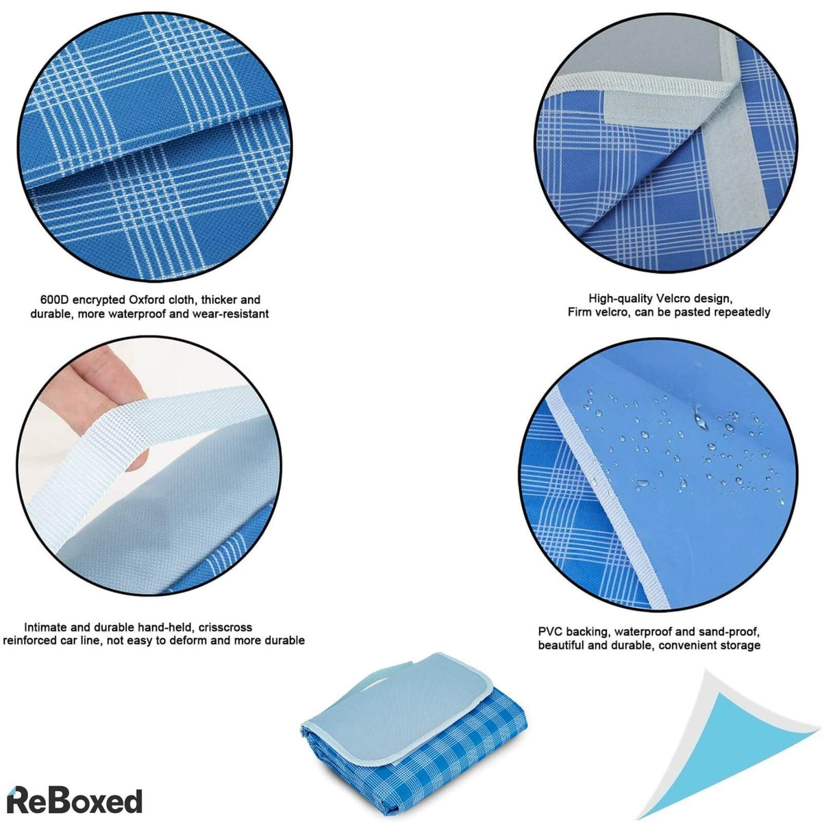 Patura Picnic Impermeabila 200x150 cu Maner Albastra