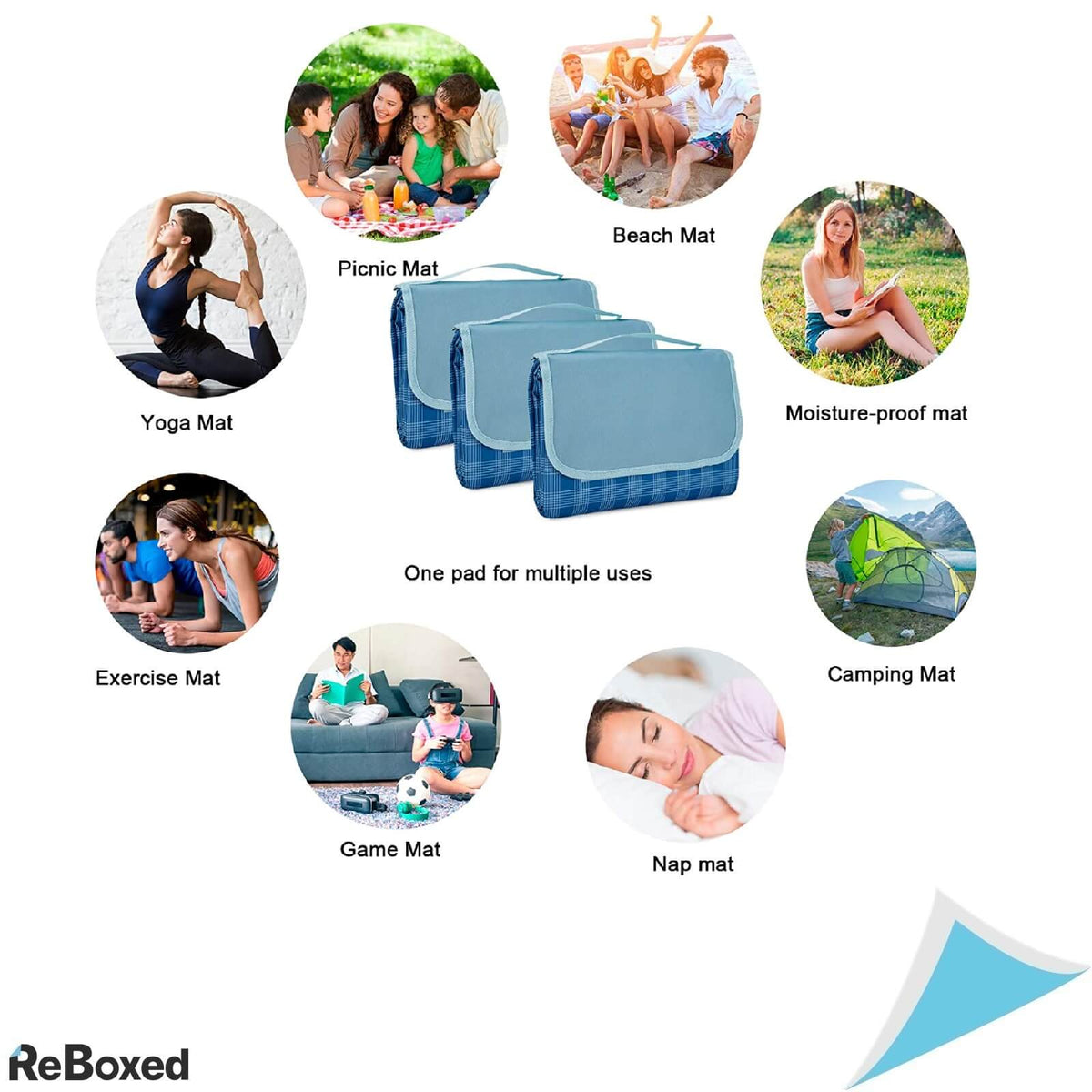 Patura Picnic Impermeabila 200x150 cu Maner Albastra