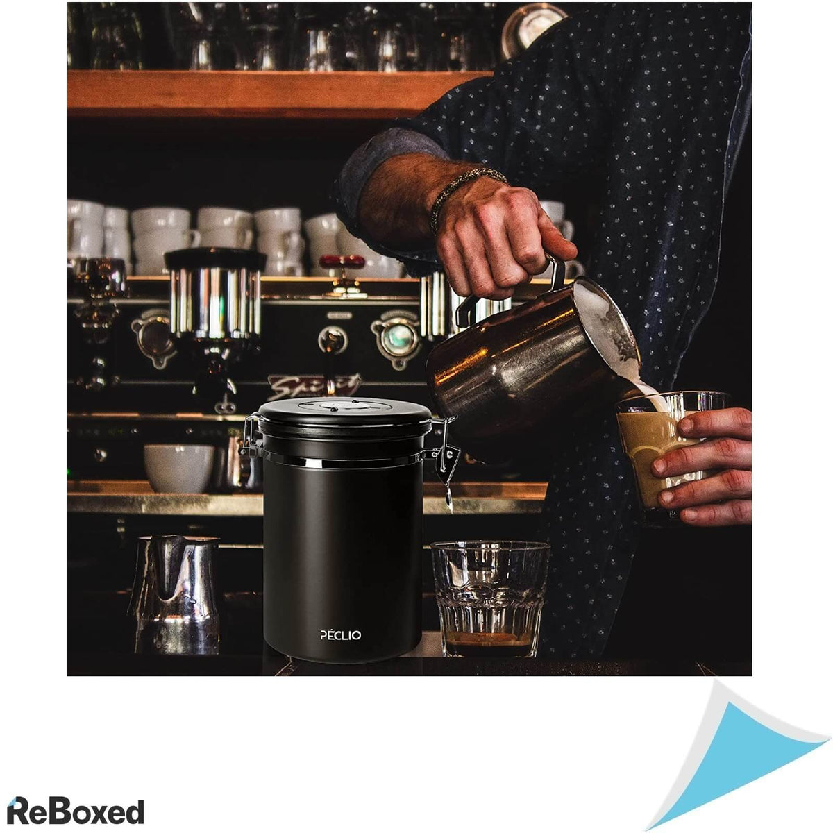 Peclio Recipient Cafea Etans Otel cu Supapa CO2 si Lingura Masurare