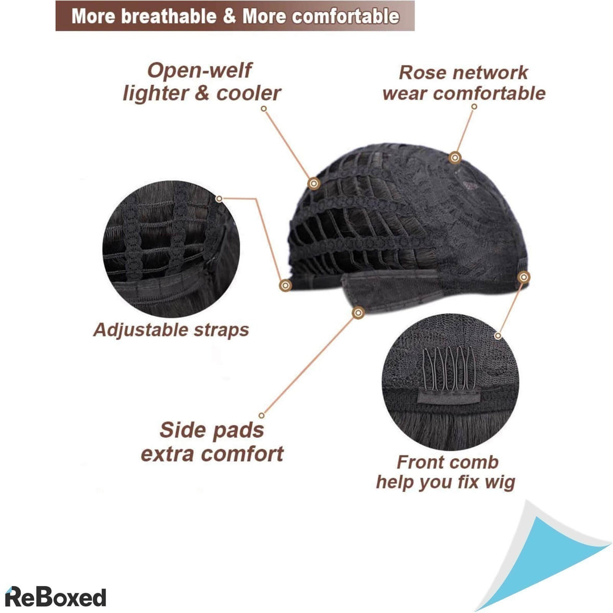 porsmeer Peruca Sintetica Lunga cu Plasa Respirabila Castaniu