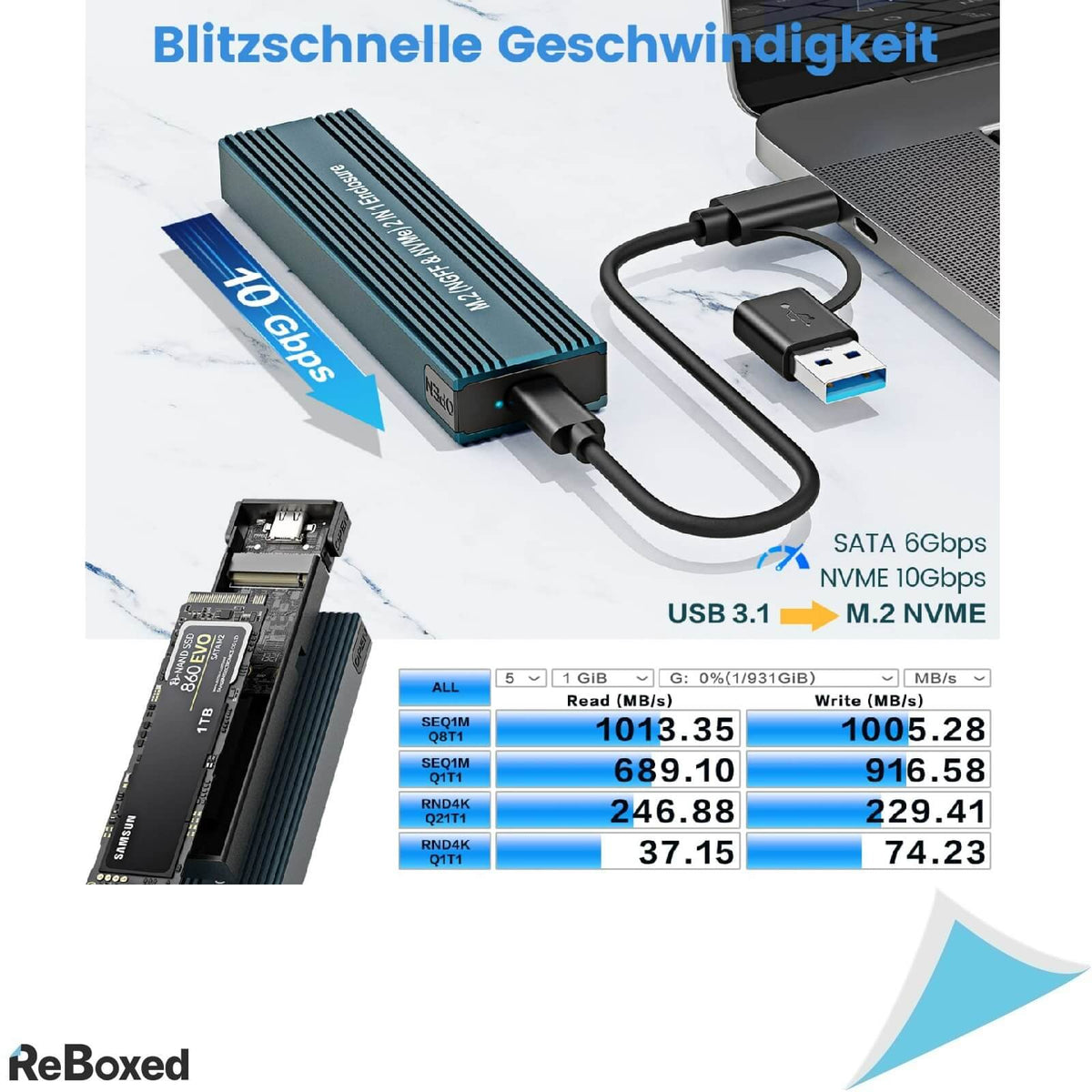 Carcasa Rack USB-C Adaptor USB 3.1 Gen2 SSD M.2 NVME SATA