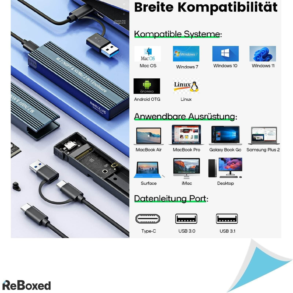Carcasa Rack USB-C Adaptor USB 3.1 Gen2 SSD M.2 NVME SATA