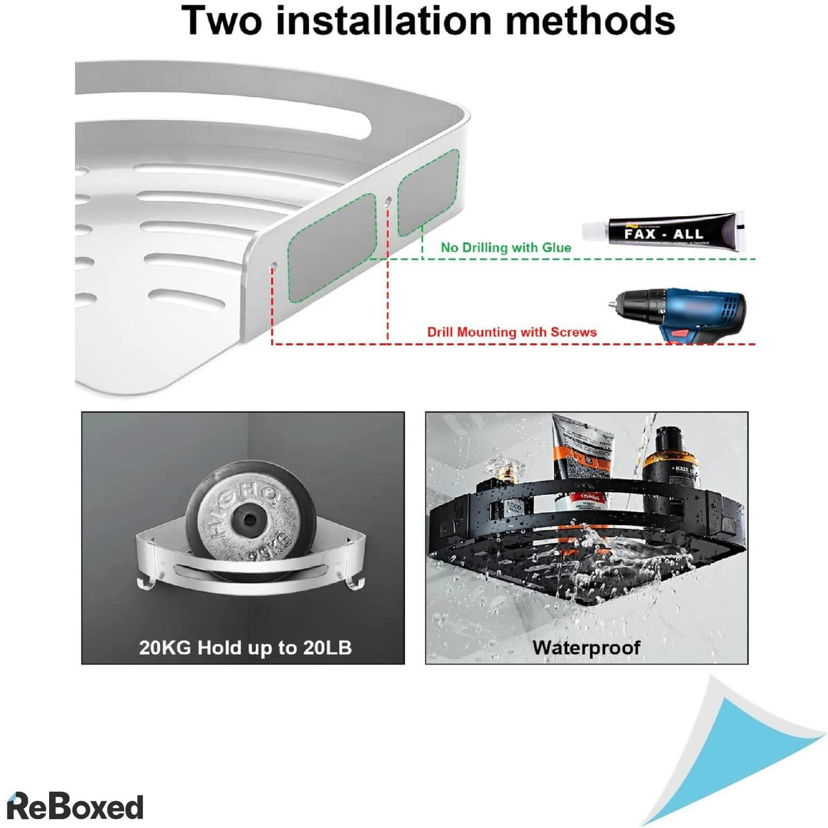 Set 2 Rafturi Organizatoare Metal Baie Dus Otel Lucios SUS304