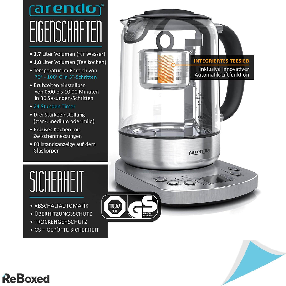 Arendo Fierbator Electric cu Infuzor pentru Ceai 1.7 litri 1850W