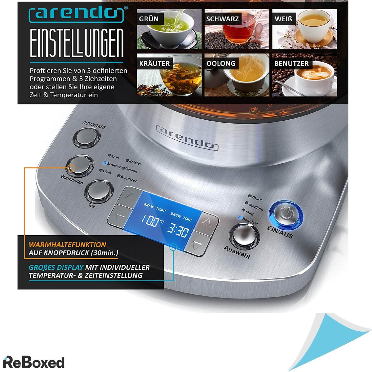 Arendo Fierbator Electric cu Infuzor pentru Ceai 1.7 litri 1850W