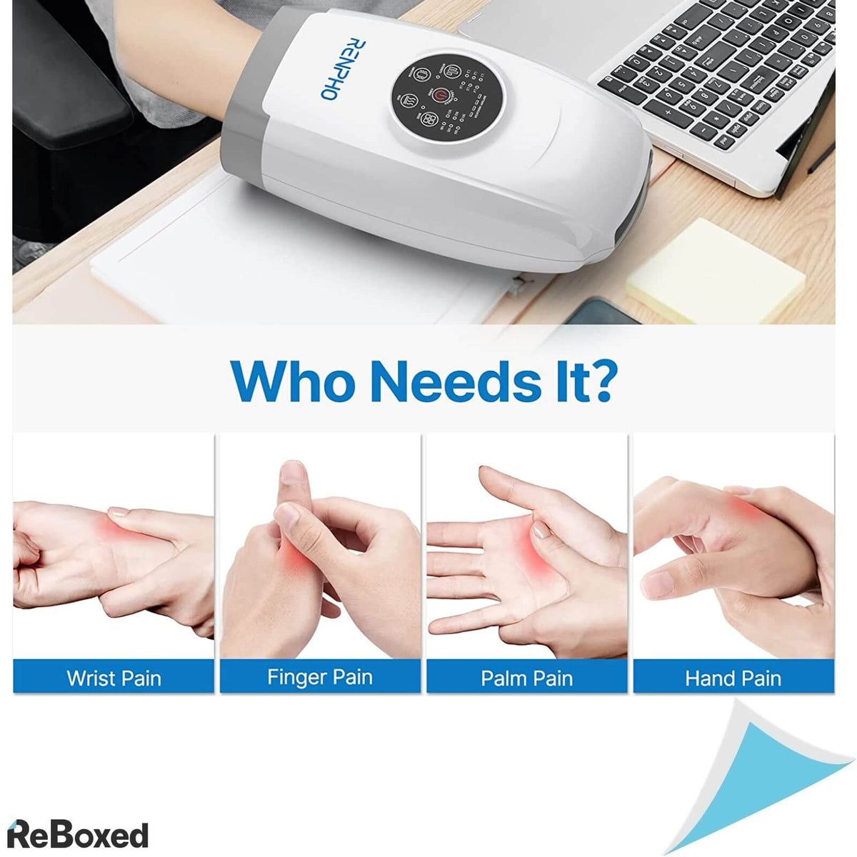 Renpho Aparat Masaj pentru Mana Caldura Compresie 6 Moduri Alb