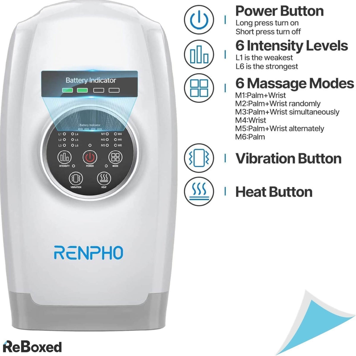 Renpho Aparat Masaj pentru Mana Caldura Compresie 6 Moduri Alb
