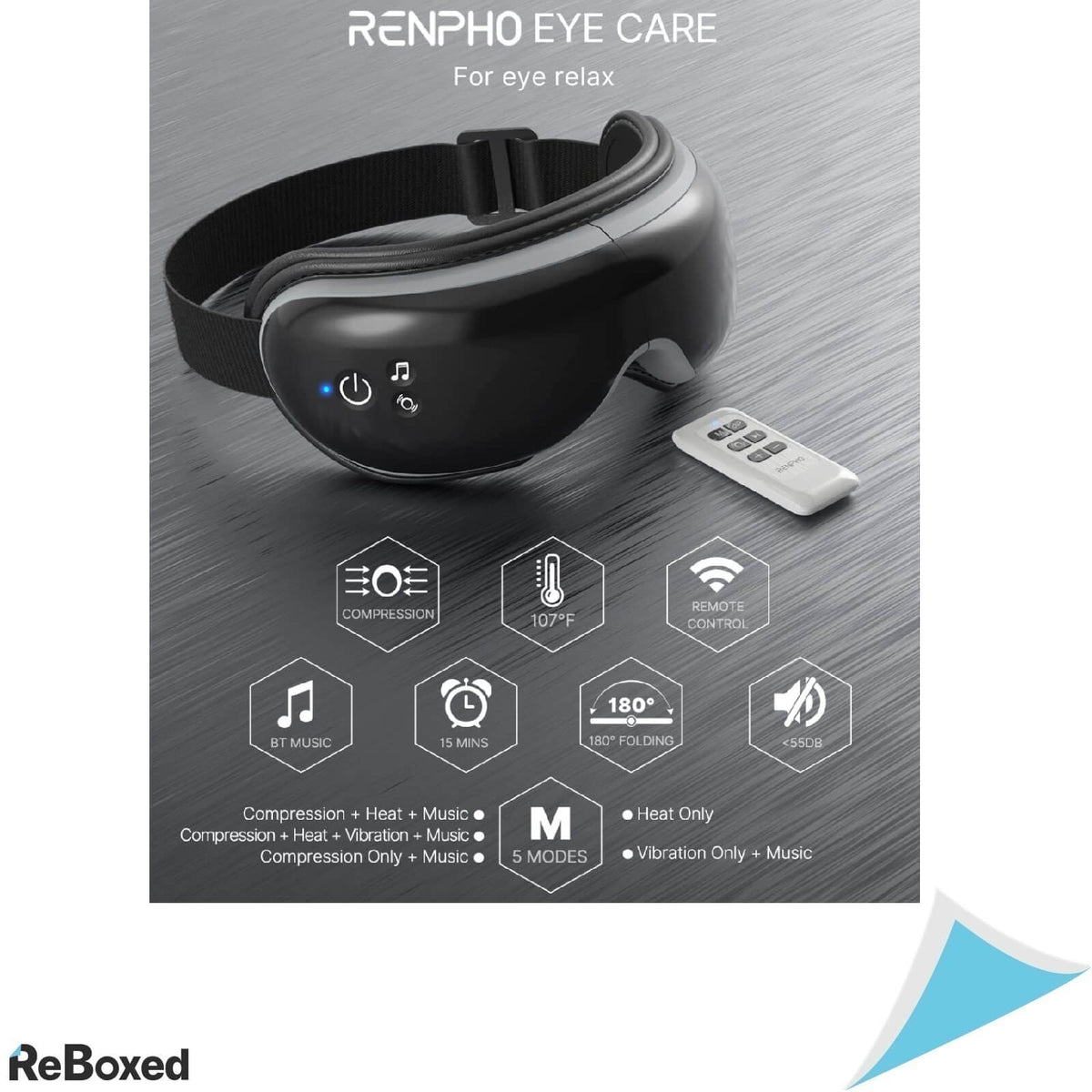 RENPHO Aparat Masaj Ochi Bluetooth Incalzire Telecomanda Negru