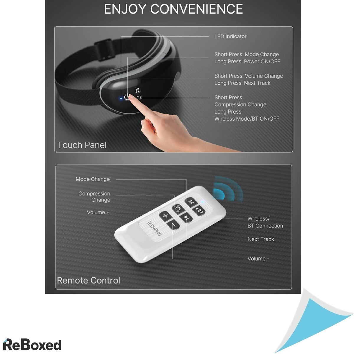 RENPHO Aparat Masaj Ochi Bluetooth Incalzire Telecomanda Negru