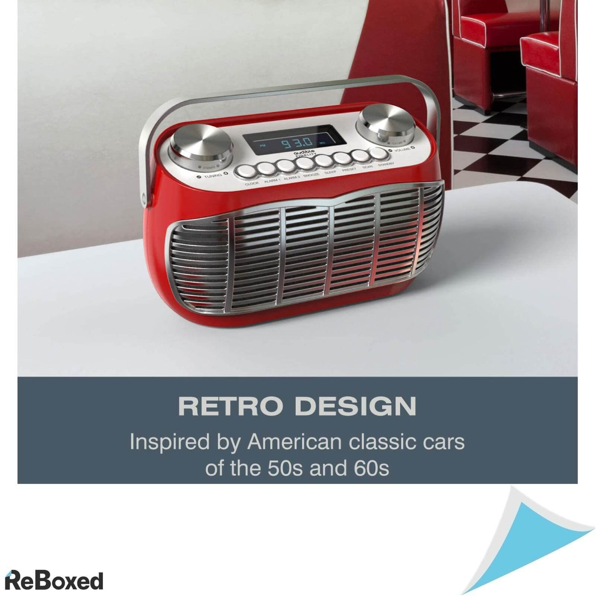 Audible Fidelity FM Radio Vintage Afisaj LCD Difuzoare 3W Rosu