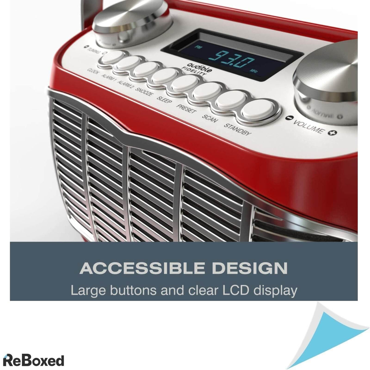 Audible Fidelity FM Radio Vintage Afisaj LCD Difuzoare 3W Rosu