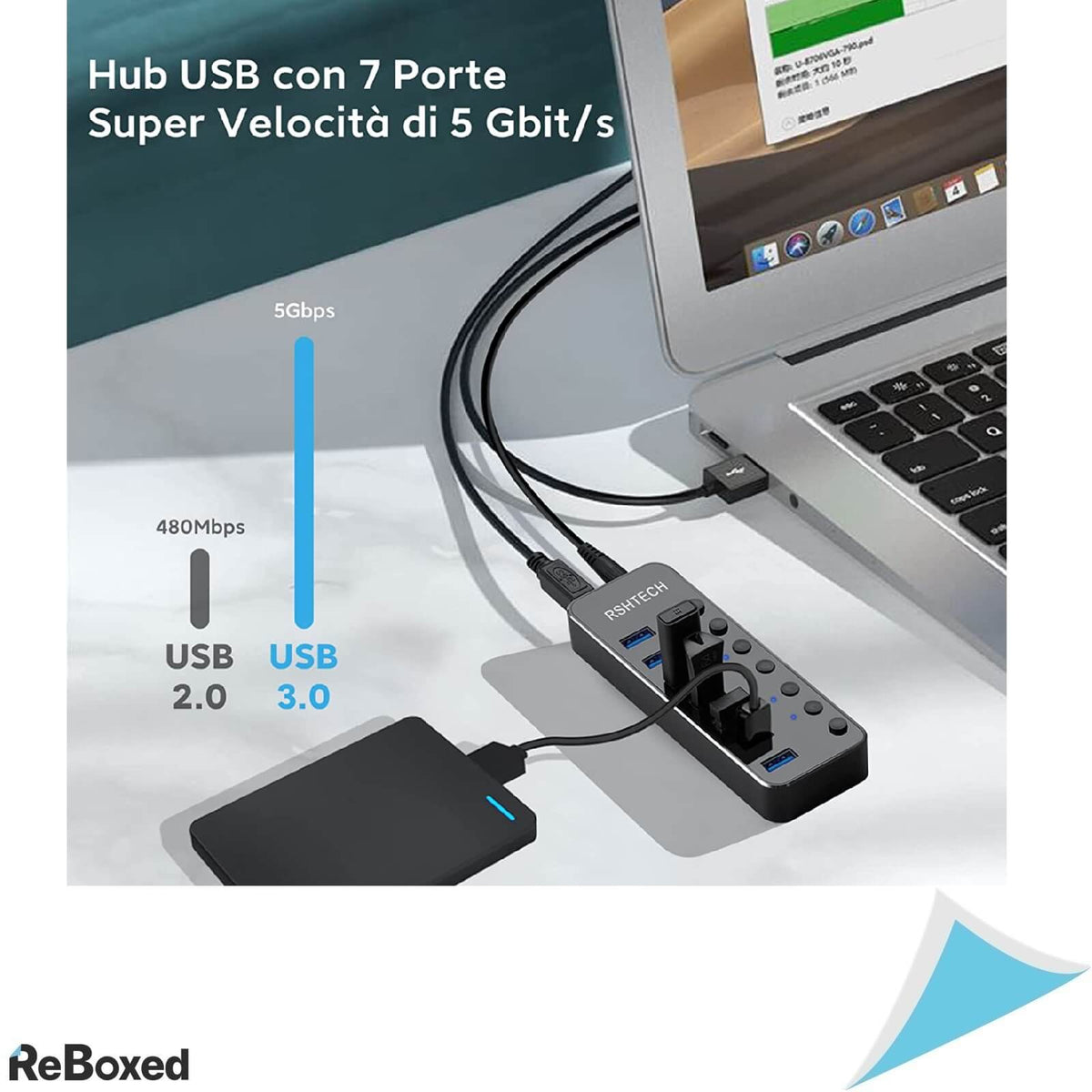 RSHTECH RSH-518-2 HUB USB 3.0 7 Porturi cu Comutator