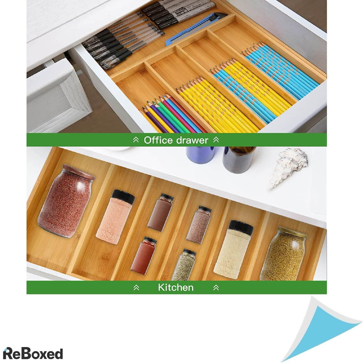 Sertar Tava Organizator Reglabil din Bambus pentru Tacamuri