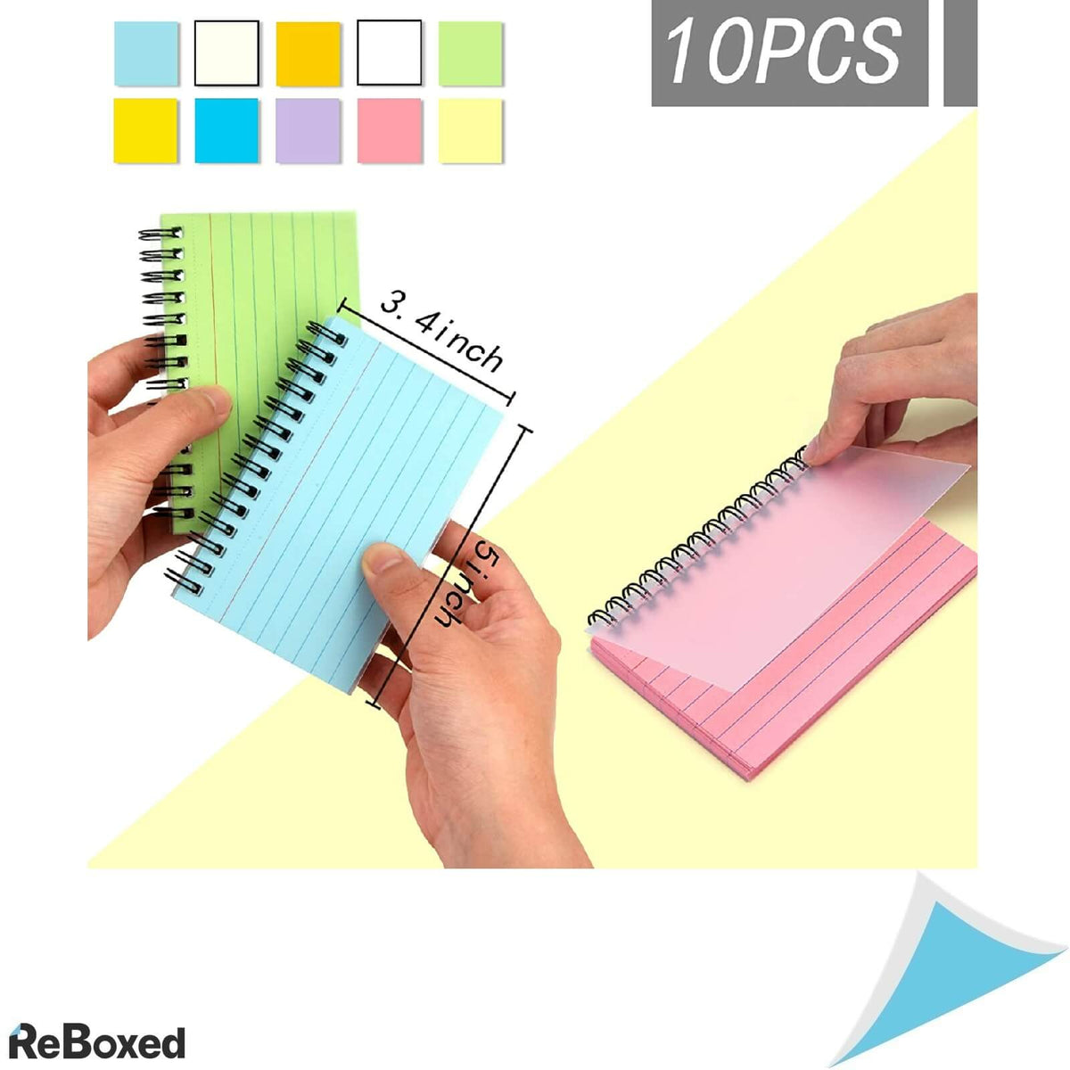 Set 10 Blocnotes-uri Spiralate 400 Foi Linii Pretaiate 12.4 x 8.6 cm