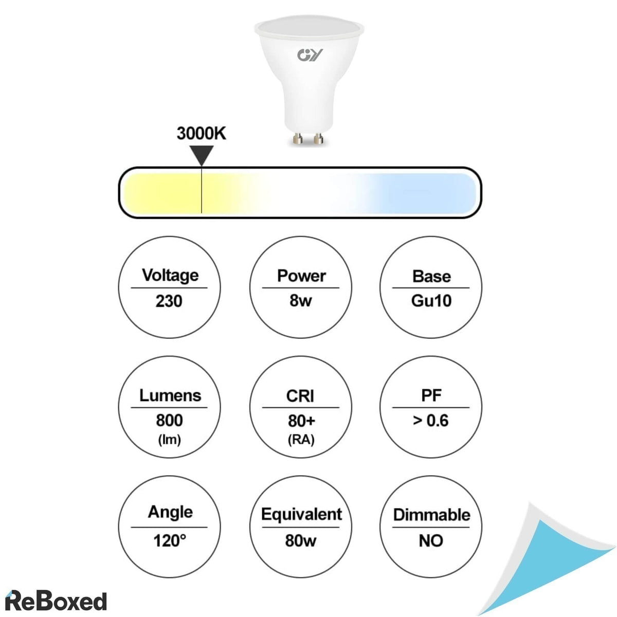 GY Set 12 x GU10 LED 3000K 8W 800lm CRI 80+ Non-Dimabile