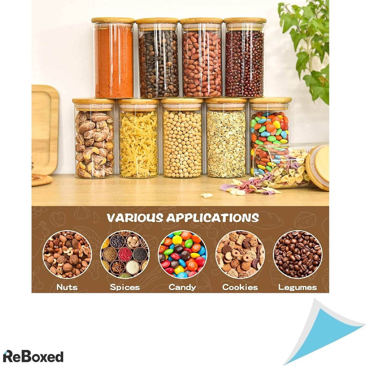 Set 10 Recipiente 350ml Sticla si Capac Ermetic din Bambus