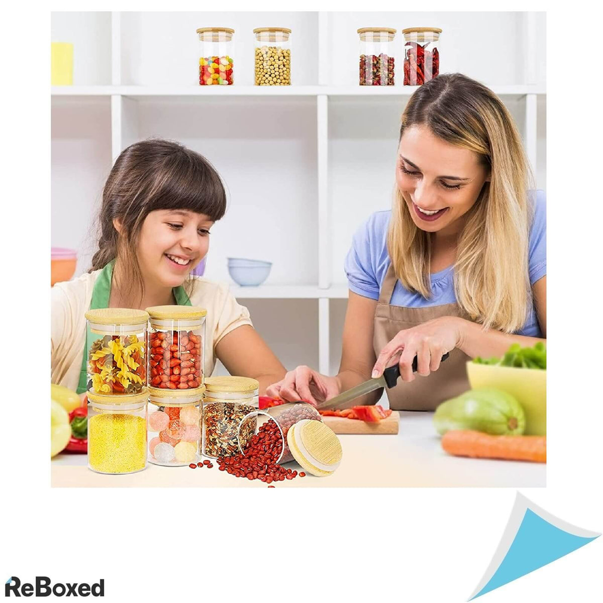 Set 10 Recipiente 350ml Sticla si Capac Ermetic din Bambus