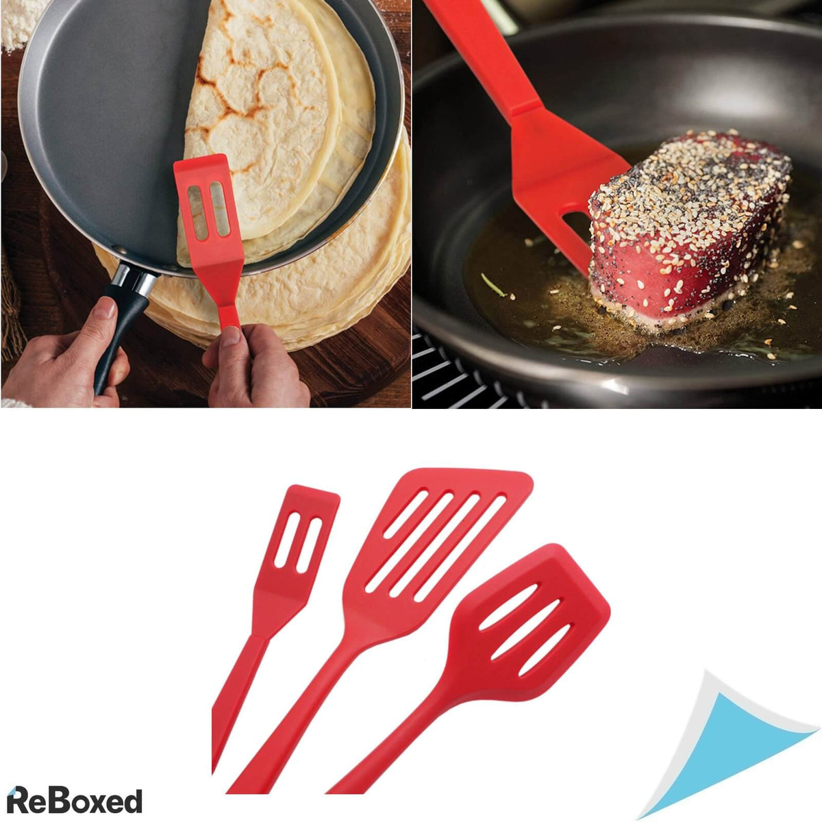 Set de 3 Spatule Mari din Silicon Rosu Antiaderent Rezistent Termic