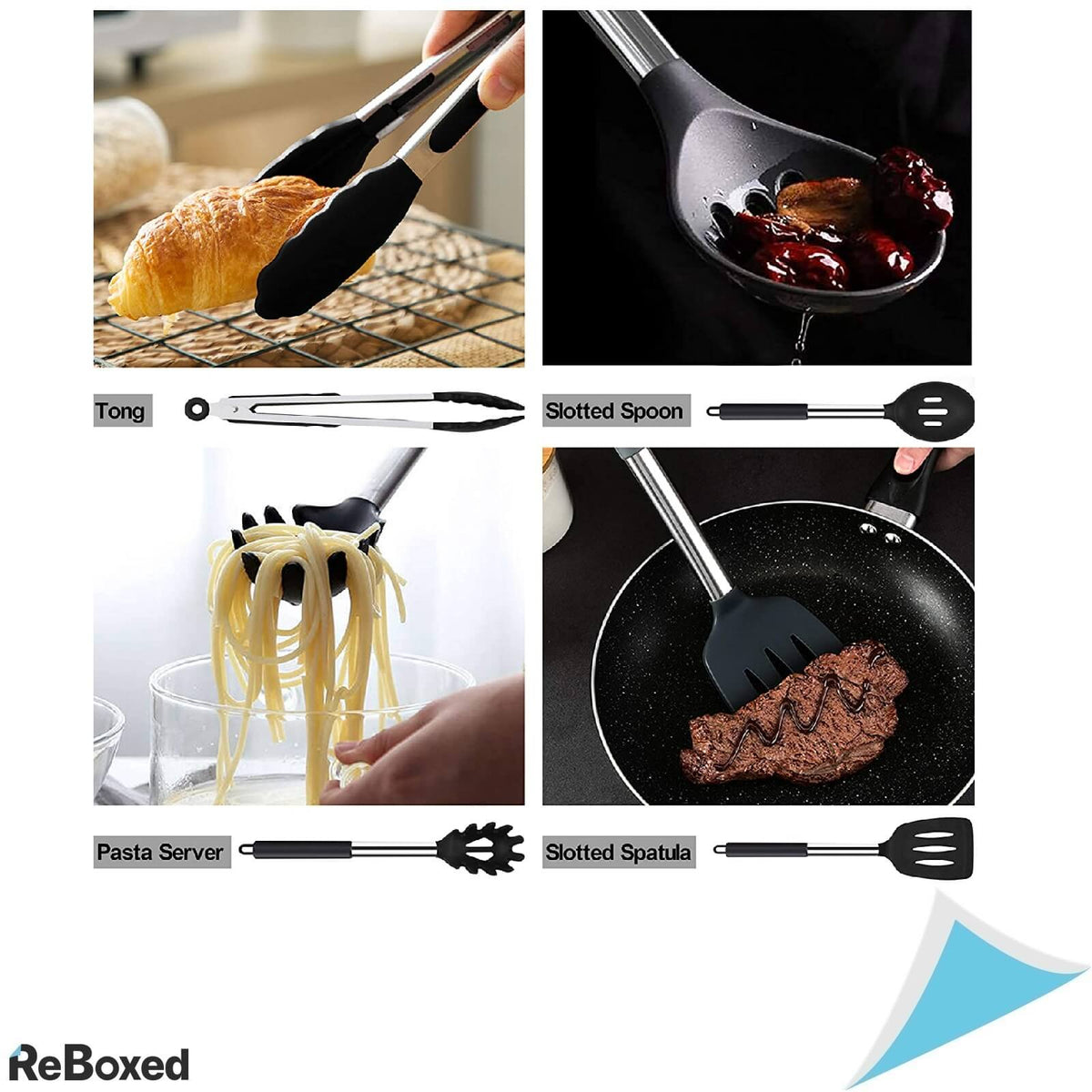 Set de 14 Ustensile pentru Gatit din Silicon cu Maner Otel