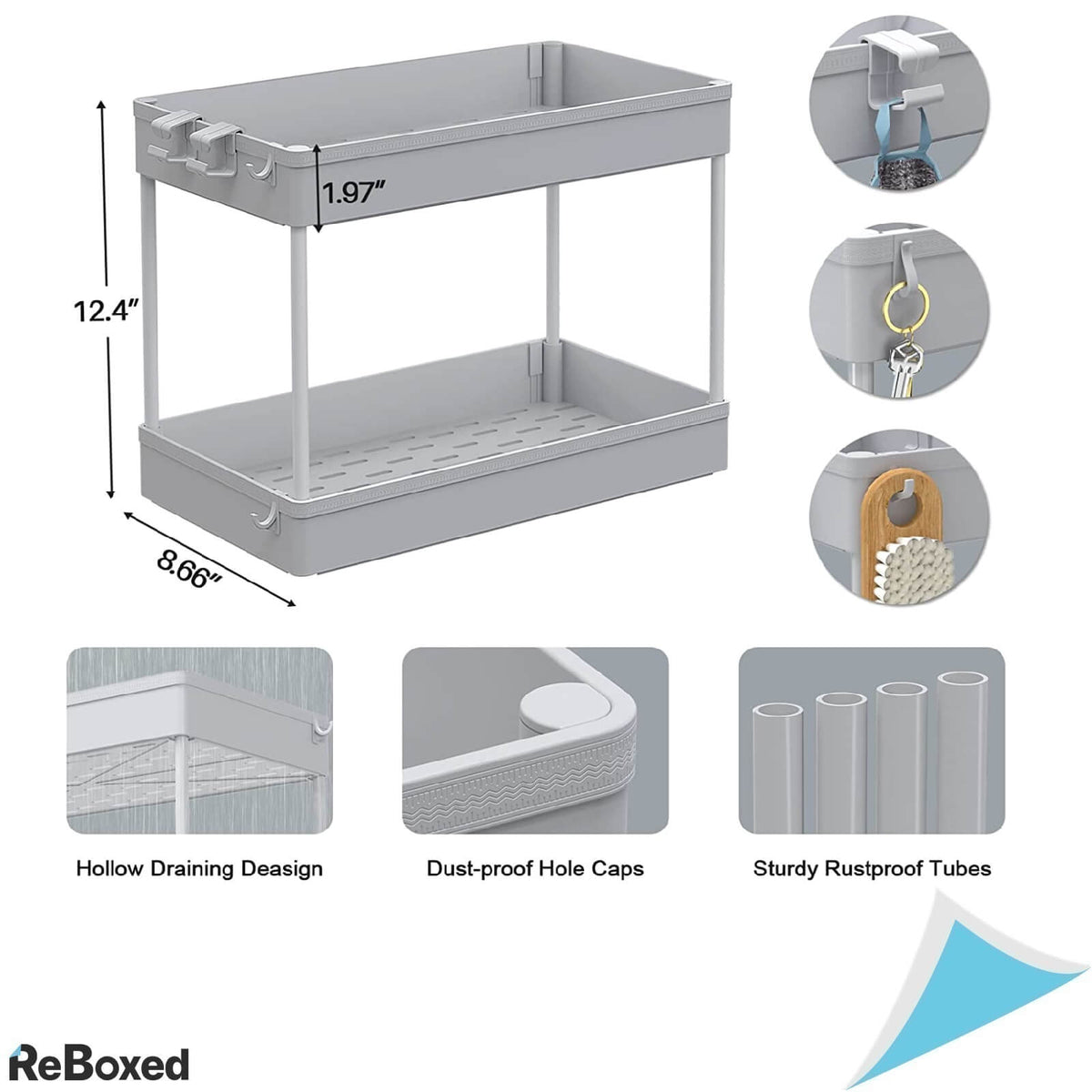 SpaceKeeper Organizator Multifunctional 2 Niveluri Carlige Gri