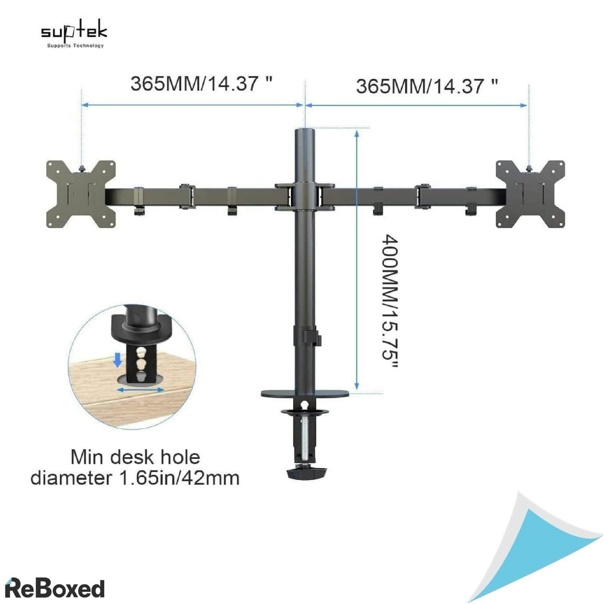 Suptek Suport de Masa pentru 2 Monitoare 27 inch Articulabil