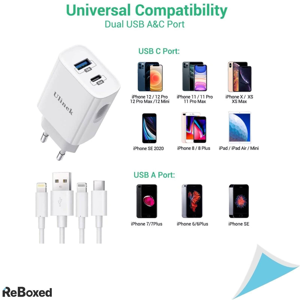 Ulinek 20W Incarcator Rapid PD+QC USB-C USB-A Lightning