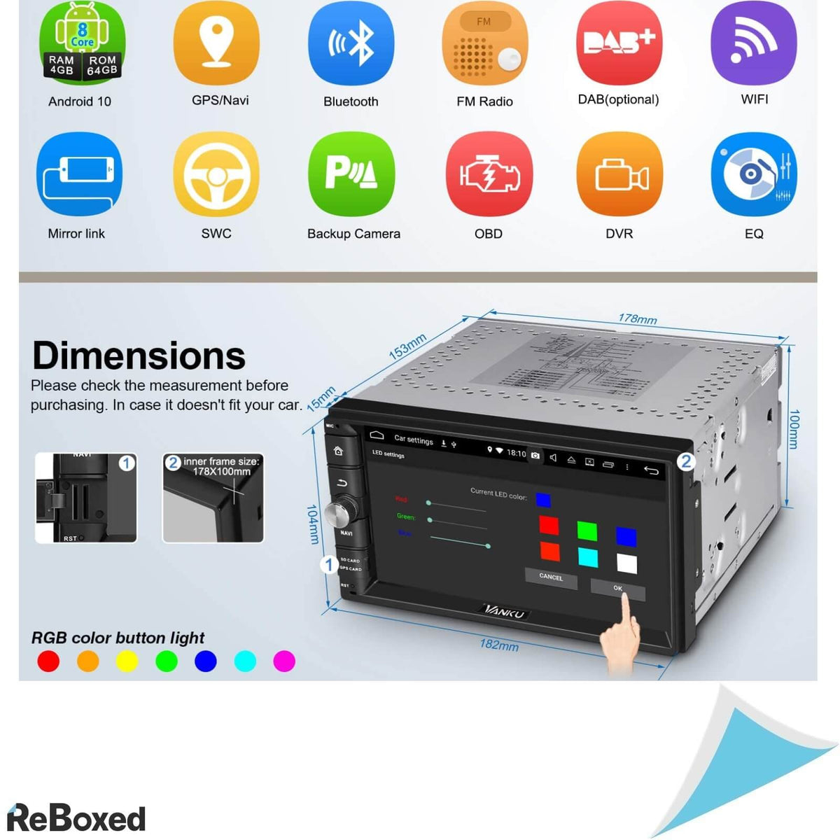 Vanku 7&quot; Android 10 Auto Radio Navigatie 64GB Bluetooth WiFi