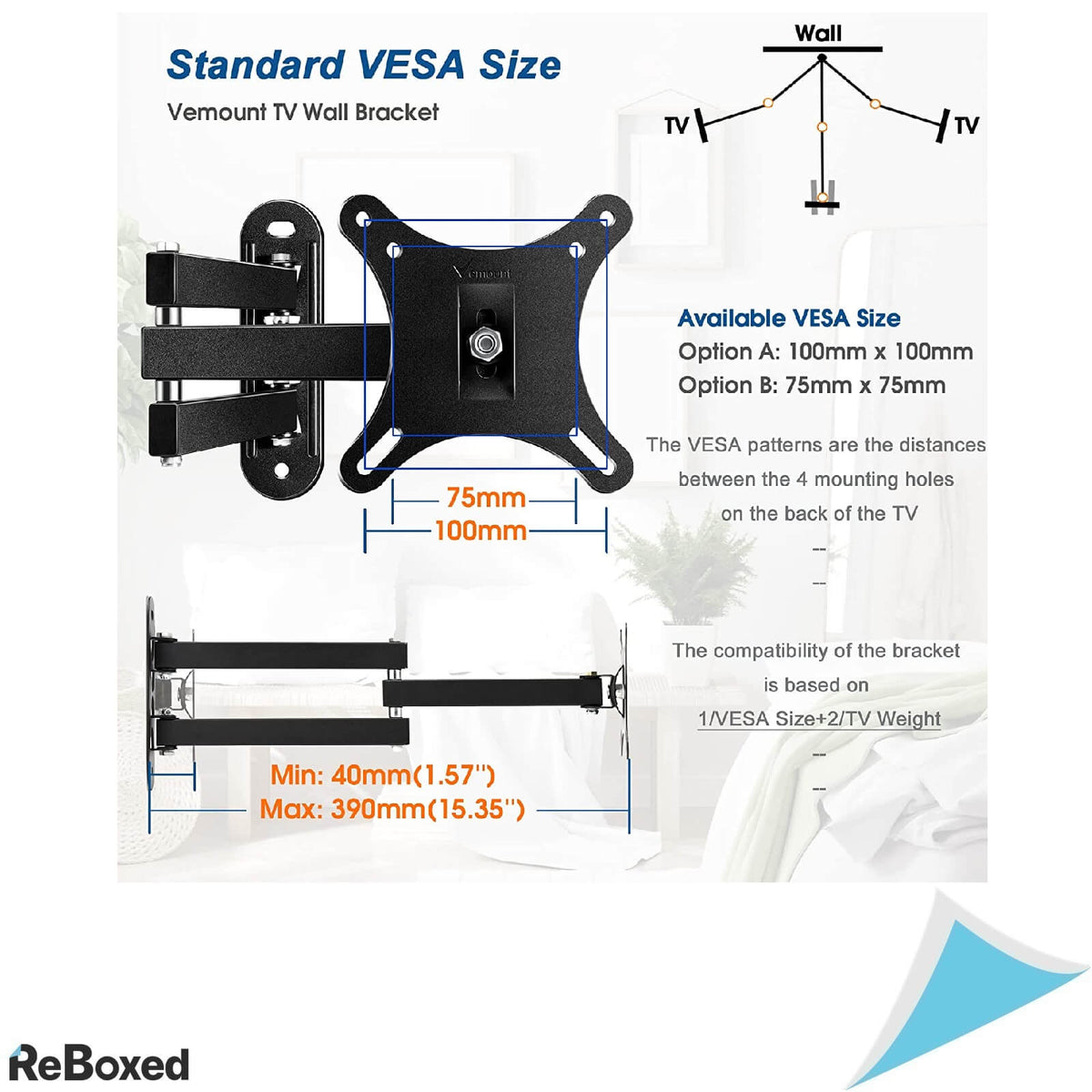 Vemount Suport Perete Monitoare 14-32 inch Vesa 100x100