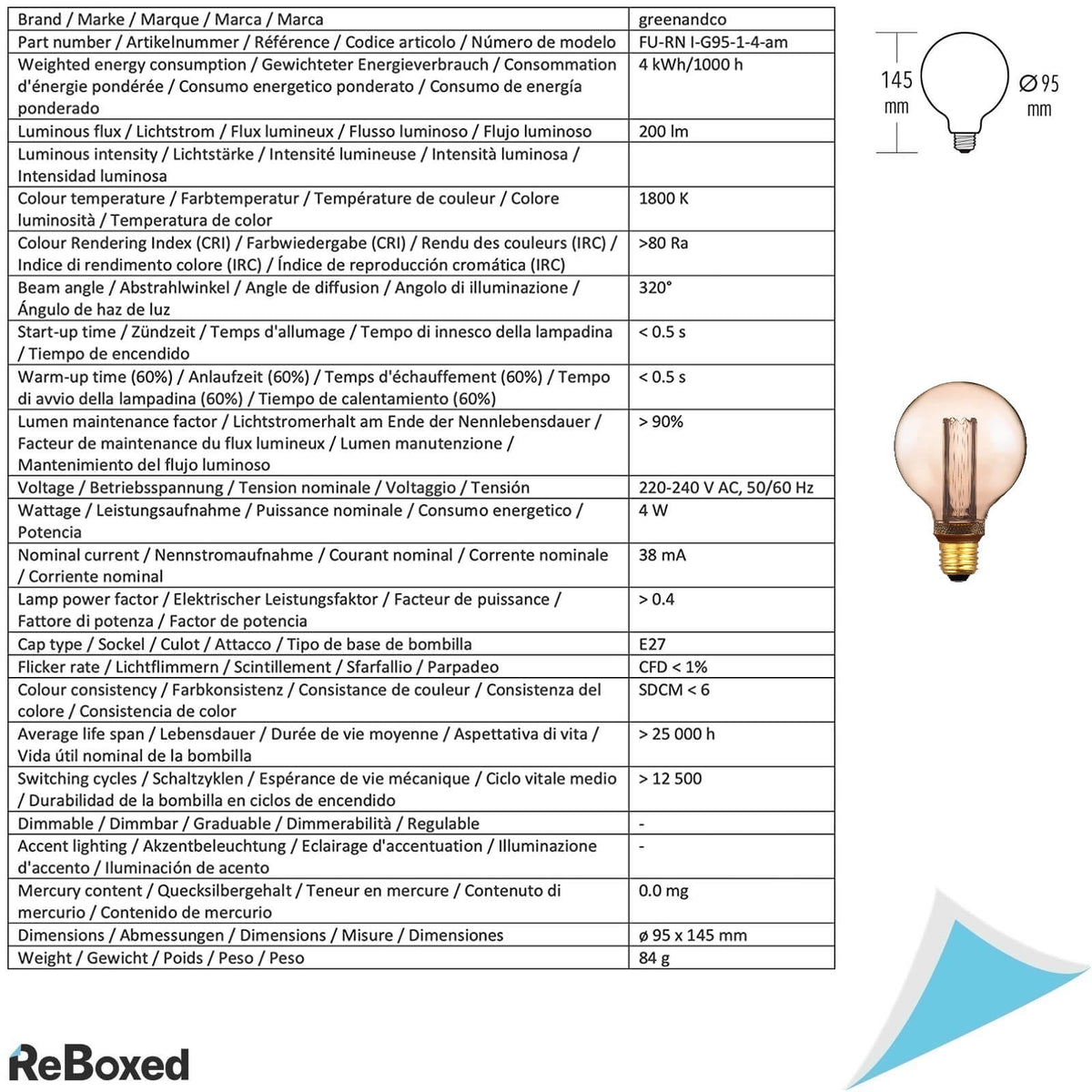 Set 4 bucati Vintage Design Bec LED E27 G95 200lm 1800K
