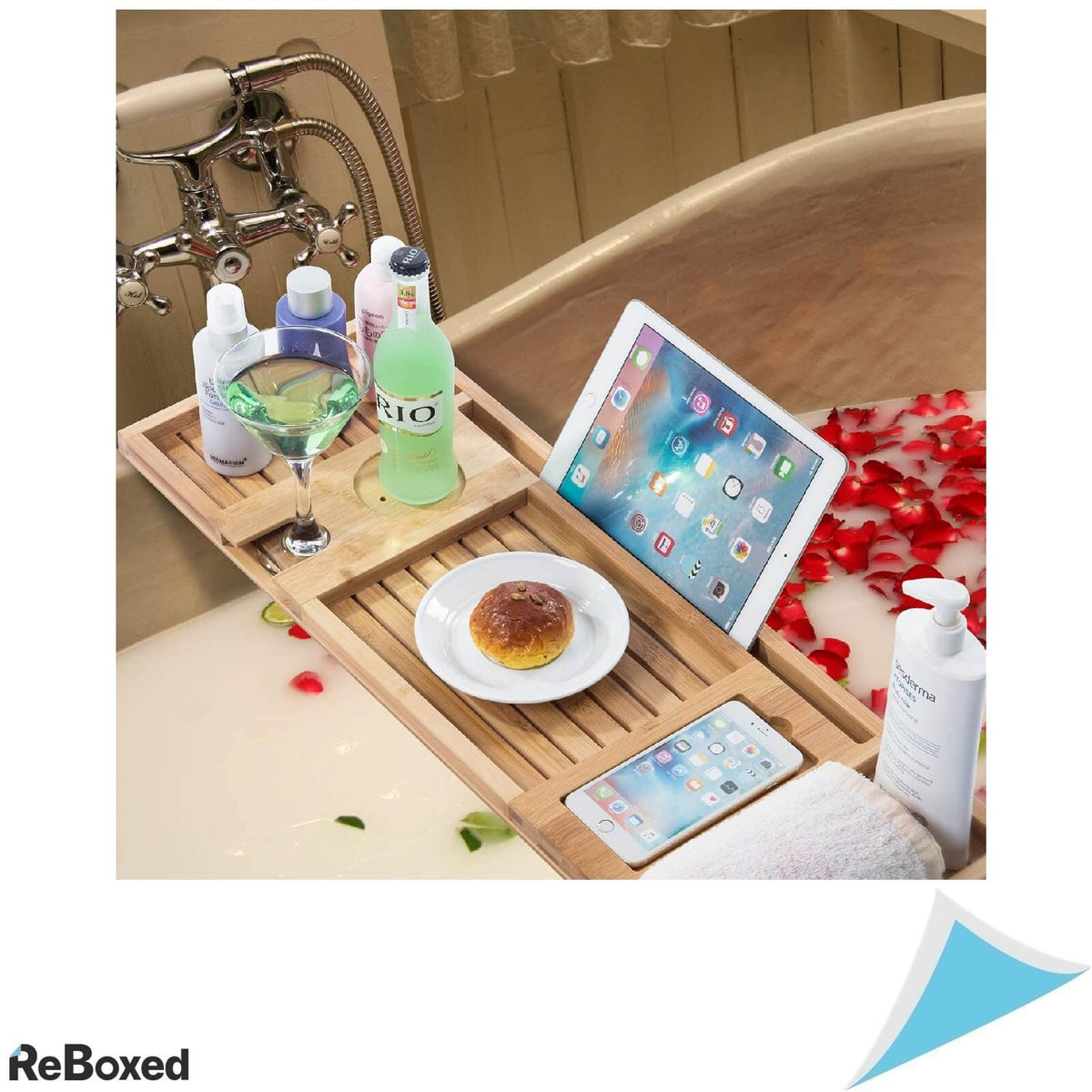 woodLuv Suport Bambus pentru Cada de Baie iPad Kindle Pahar