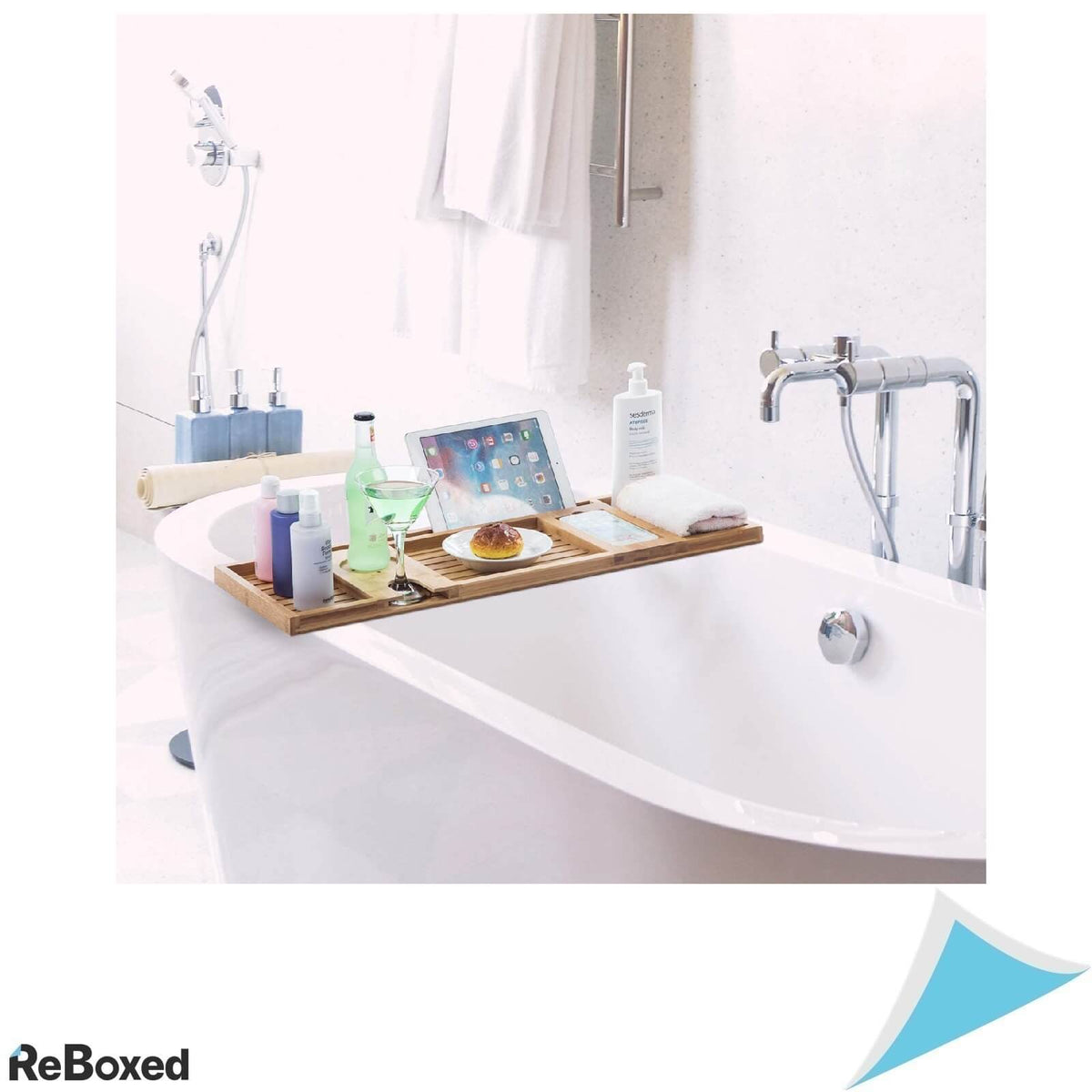 woodLuv Suport Bambus pentru Cada de Baie iPad Kindle Pahar