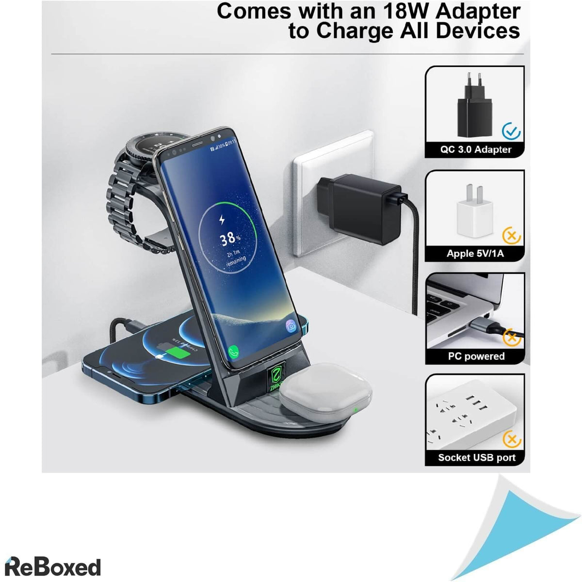 Zhike Statie de Incarcare Wireless 4in1 si Adaptor QC 3.0 220V